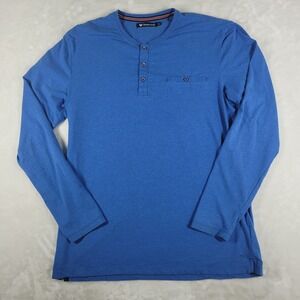 Buttercloth Henley‎ Shirt Men's XL Blue Long Sleeve Casual Comfort Pocket